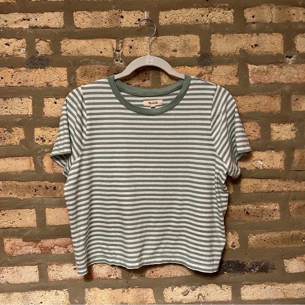 Madewell Green and White Striped Tee